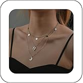 Erimberate Bohemian Layered Moon Choker Necklace Silver Cowrie Shell Pendant Necklace Small Disc Coin Collar Necklace Crescent Moon Chain Necklace Jewelry for Women