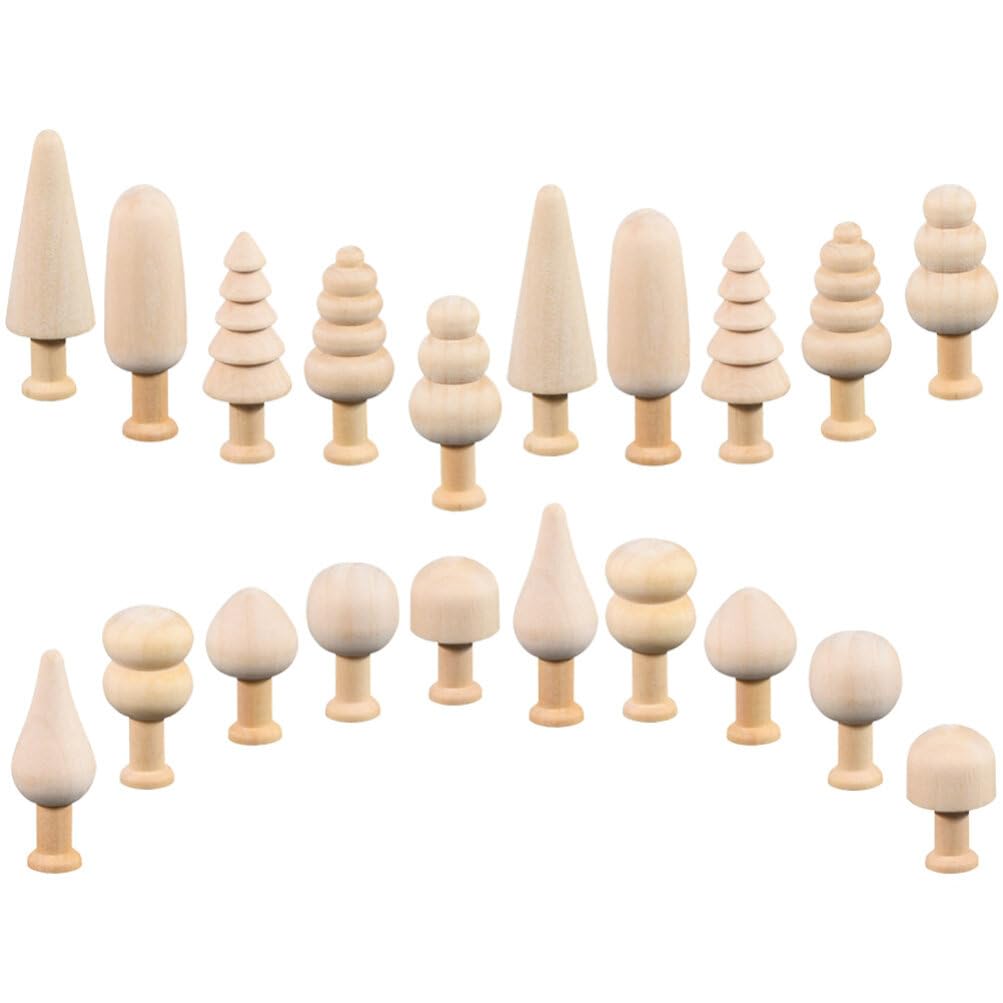 Tofficu Unfinished Mini Wooden Trees for DIY Craft Painting 3-Inch Flat Surface Ornaments for Home Party and Seasonal Decoration