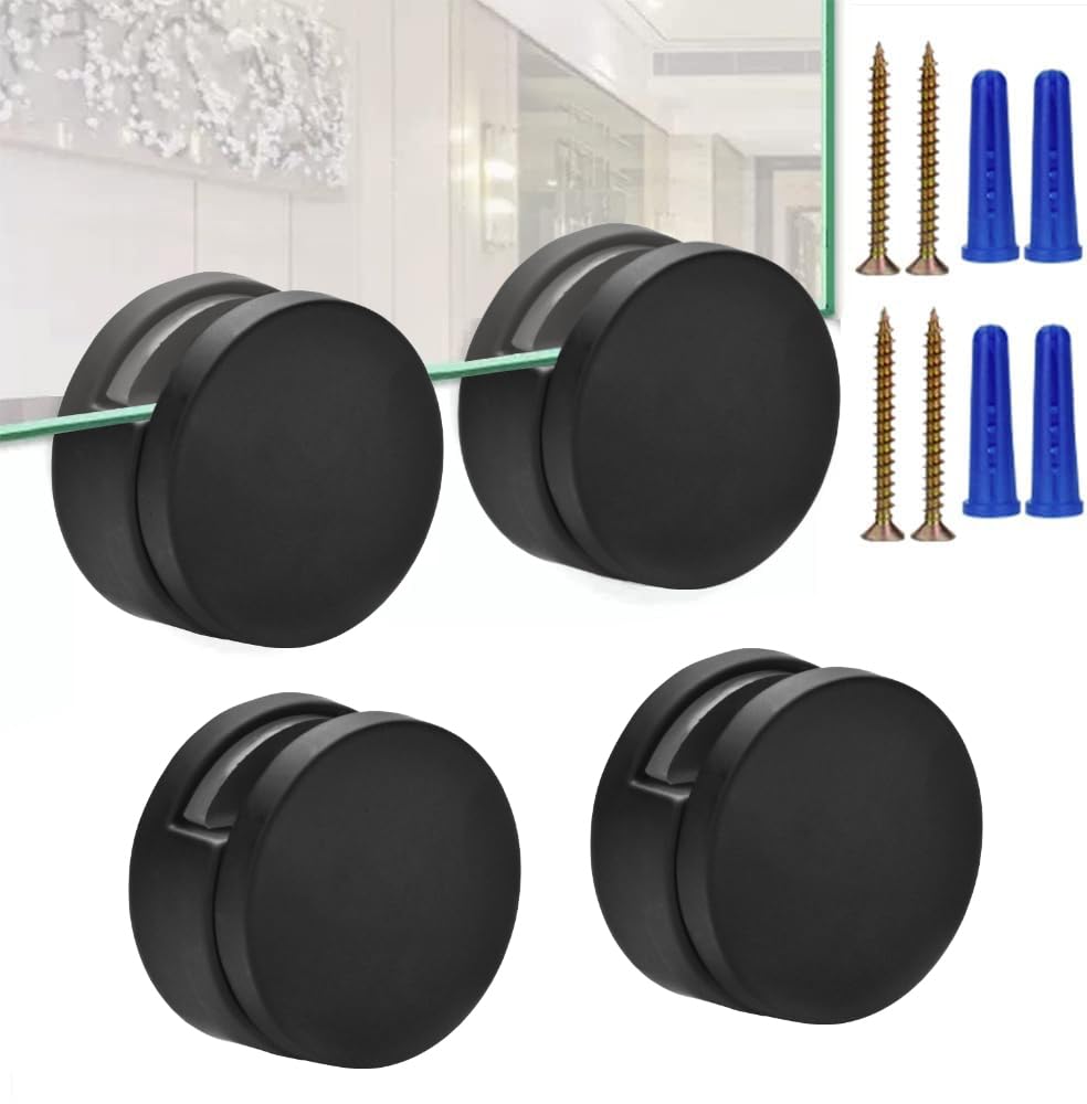 Black Frameless Mirror Mounting Hardware Kit Zinc Alloy Mirror Holders Mirror Mounting Brackets Glass Clips Clamps Bathroom Mirrors Supporting Sheet Fits for 3-5mm Thick Glass (4 Pack)