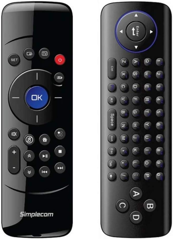 Simplecom RT200 Rechargeable 2.4G Wireless Remote Air Mouse Keyboard Combo for PC Android TV Box Black