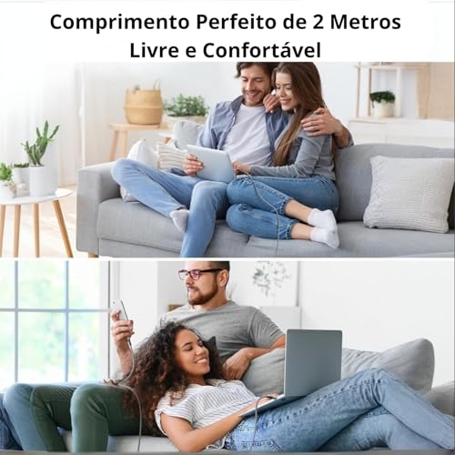 Cabo USB-C para USB-C 2 Metros 100W - Carregamento Rápido - Compatível com Smartphones e Tablets USB-C - Design Resistente em Nylon Trançado