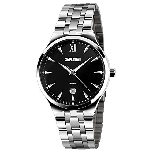 MODIWEN Men's Quartz Watch Analog Business Wrist Watch with Date and Stainless Steel Strap