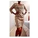 TowerTree Women's Sparkle Glitter Sequin 3/4 Sleeve Bodycon Club Party Dress, Gold, Large