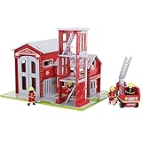 Bigjigs Toys Heritage Playset Fire Station and Engine