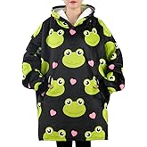 Huglanket Frog Gifts for Women, Wearable Flannel Frog Blanket Hoodie, Super Soft Warm Cozy with Giant Pocket - One Size Fits Most