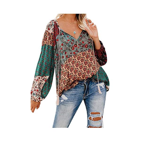 Landove Blusa Flores Mujer Manga Trompeta Camisa con Volantes | DeHippies.com