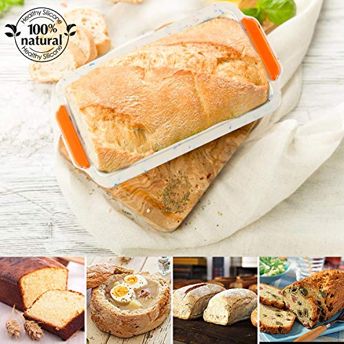 Silicone Loaf Pan for Baking Bread Bakeware Pan Set with Reinforced Steel Frame Inside Non-Stick Long Cake Pan 12-cup Muffin Cups Set Steel Frame Inside Dishwasher Microwave Safe Reusable 5 Pack