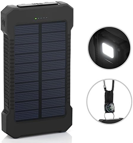 Solar Charger, 10000mAh Solar Power Bank with Dual USB, External Backup Battery Pack Solar Panel Cellphone Charger for IOS and Android Cellphones (Black)