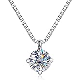 Moissanite Pendant Necklace for Women 2CT, 925 Sterling Silver with 18K White Gold Plated, D Color VVS1 Clarity Solitaire jewelry Wedding Anniversary Birthday Gifts Valentines Christmas Diamond 8mm