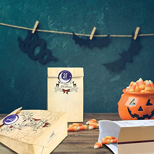 Molbory Bolsas de Regalo Navidad, Calendario de Adviento, Bolsas de Papel Kraft con 1-24 Pegatinas, Decoración Navideña para Fiestas, Ceremonias de Graduación, Bodas, Aniversarios, Navidad