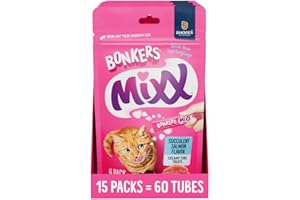 BONKERS Mixx, Wet Lickable Succulent Salmon Flavor Cat Treats, Real Meat, Training or Food Topper, for All Breeds and Ages, Value Pack (15 Pack, 60 Tubes)