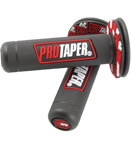 Red & Black Lock-On Handlebar Grips For ATV, MTB, BMX - Silicone With Alloy Clamps