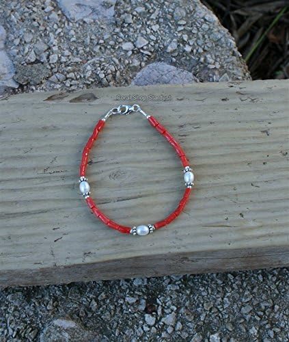 Mediterranean Small Bead Red Coral Bracelet, White Pearl Bracelet, 925 Silver Bracelet, Bracelet *Exp Shipping