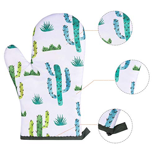AhlsenL Heat Resistant Oven Mitts + 2 Cotton Pot Holders Non Slip Oven Gloves for Kitchen Cooking Baking, BBQ, Grilling Machine Washable(Cactus) - Thumbnail 4