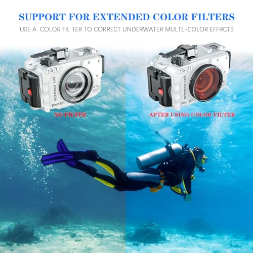 YaelHelens TG-7 Underwater Camera Case 60M Waterproof PC Material with O-Ring Gasket Compatible with Olympus OM System Tough TG-7 (White)