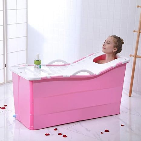 Amazon Co Jp バスタブ付き枕 調節可能なカバーとハンドル付き折り畳み式のバスタブ 大人折りたたみバスタブプラスチック製ポータブル浴槽ベビープールを浸す折りたたみ 色 ピンク ホーム キッチン