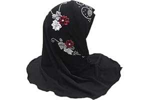 RUIXIA Girls Muslim Hijab Scarf Shawls with Flowers Lovely Fashion Anti-UV Islamic Head Scarf Head Wrap for Kids Age 2-6