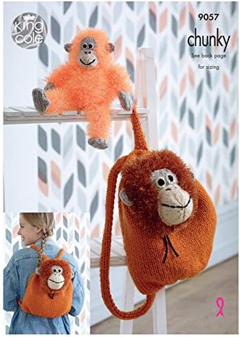 King Cole Tinsel Chunky Knitting Pattern Orangutan Backpack & Monkey Soft Toy (9057)