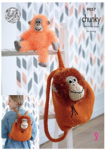 King Cole Tinsel Chunky Knitting Pattern Orangutan Backpack & Monkey Soft Toy (9057)