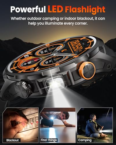 BANLVS 2026 Men's Military Smartwatch with 1000 mAh/LED Light, 1.91 Inch AMOLED Smartwatch Watch with Bluetooth Calls, 110+ Sports Modes, 5ATM, 24H Sleep/Heart Rate/SpO2, Android iOS