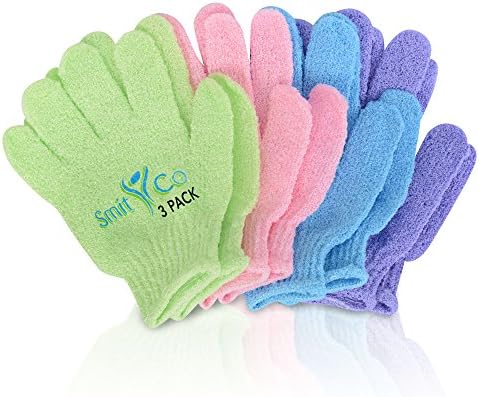SmitCo LLC Exfoliating Gloves For Shower (12 Pairs), Great Exfoliation Body Scrub For Men and Women, Scrubs Away Dead Skin Cells For Soft Skin, Improves Blood Circulation, Must Before Self Tanner