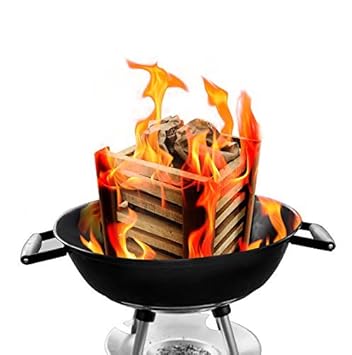 KROLLMANN Grillanzündkamin aus Holz inklusive Briketts - selbstzündende Grillkohle