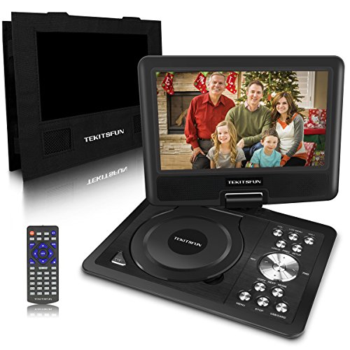 9"Portable DVD Player for Kids - TEKITSFUN 180°Swivel Screen 5 Hours Built-in Rechargeable Battery, SD/USB Port, Portable CD Player with Remote Control- Black (Valentine's Day Gifts)