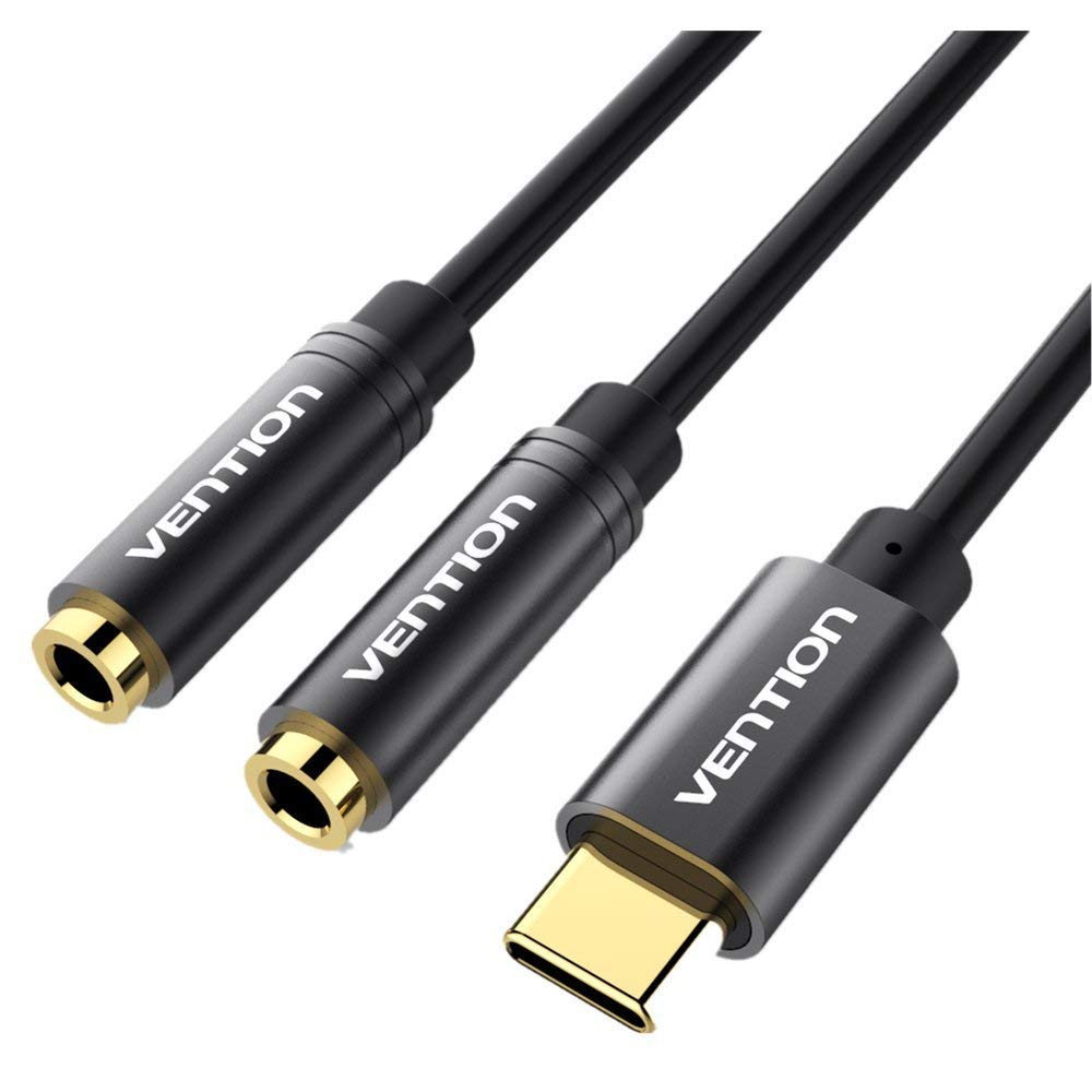 USB C a Jack 3.5mm Adaptador Hembra, Yangers USB C Macho a Dual Jack de