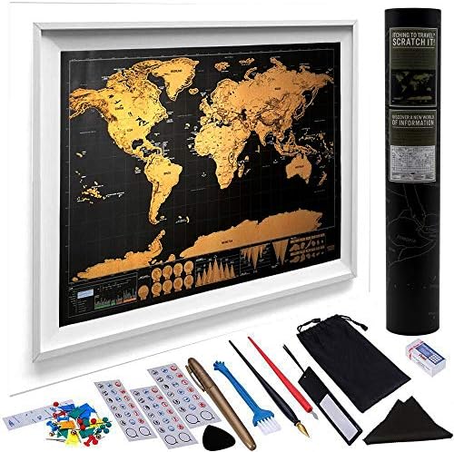 DBG Scratch Off Map of The World Travel Map Vibrant Colors Includes 50Pcs Scratcher Tools - 40x30cm Travel Tracker Maps Gift for Travelers - Unique Packaging