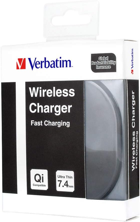 Verbatim Fast Charging Wireless Charger Ultra Thin 7.4mm/ (No AC Adapter) Compatible with All Qi-Enabled Phones