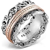 Paz Creations 925 Sterling Silver Spinner Ring for Woman, Anxiety Fidget Rings Hand Crafted, Vintage Style, with 1 Year Warranty