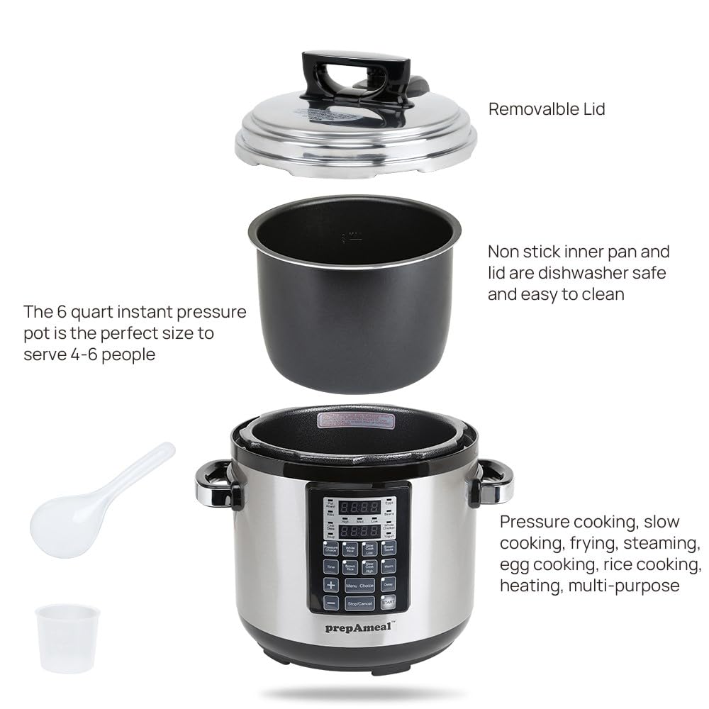 9-in-1 Electric Pressure Cooker 6QT Multi-Functional Programmable Non-Stick Pot, Slow Cooker, Rice, Steamer, Sauté, Yogurt Maker, Warmer, 6 Quart
