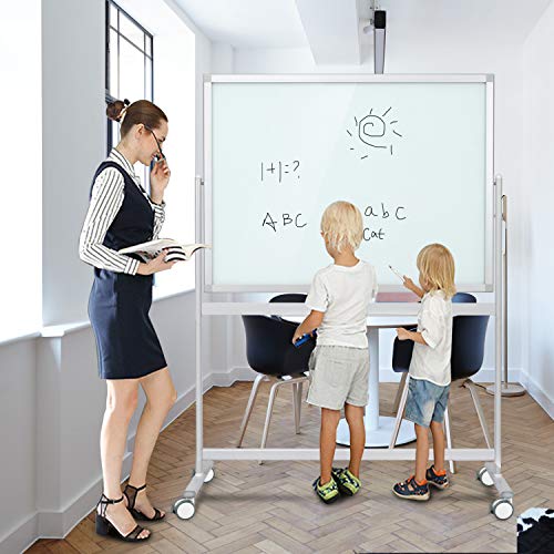 Mobile Glass Whiteboard Dry Erase Glass Board 48x36 Large Rolling