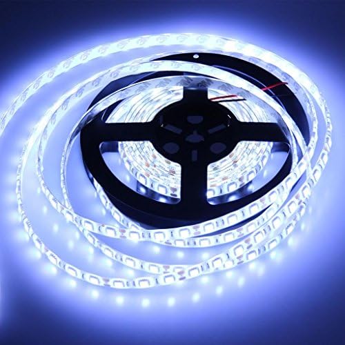 RoLightic Waterproof LED Light Strip - Pure White 6000K SMD 5050 - 300 LEDs, 16.4 Ft Roll - 12V DC - 720 Lumens / 14.4 Watts per Meter - IP-65 - Adhesive Backed for Easy Installation - LED Tape Light