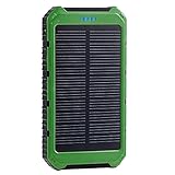 Solar Charger with 2 Mini Lamps 10000mAh Portable Outdoor Solar Power Bank Dual USB Battery Charger External Backup Power Pack for Smartphones Camera GPS Tablets and Other 5V USB Devices (Army-green)
