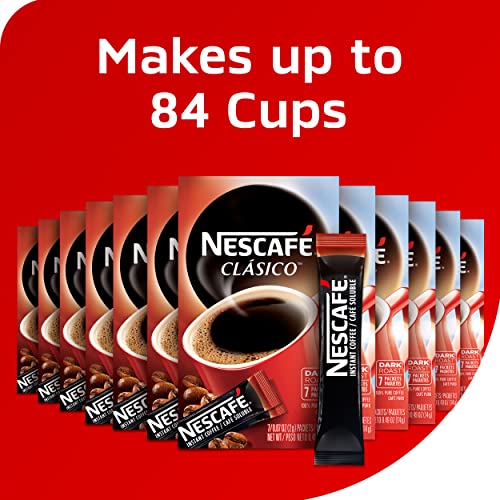NESCAFE CLASICO, Dark Roast Instant Coffee, 12 boxes (84 packets