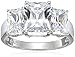 Platinum Plated Sterling Silver Emerald Cut Cubic Zirconia Three Stone Ring, Size 7