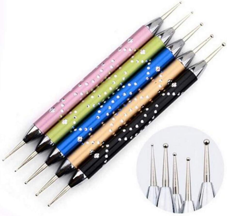 yyuezhi Nail Art Embellishment Tool filled with Rhinestone Set 5 Different Tips Swirl Tools Each Tool has Different Size Tips Swirl Tool Fine Medium Nail Tool (B)