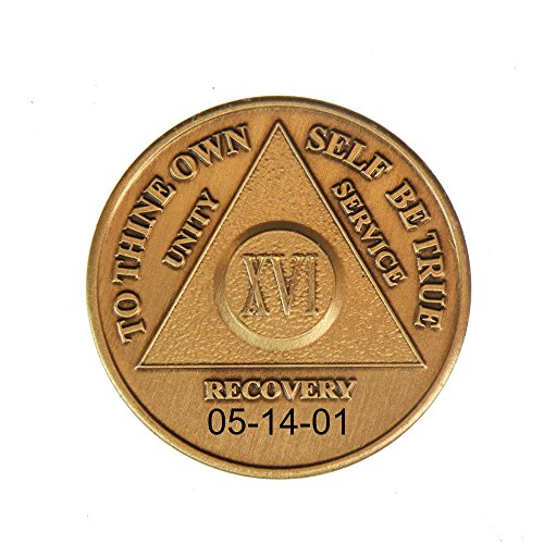 Personalized Custom Engraved 16 Year Antique Bronze AA (Alcoholics Anonymous)-ACA-AL-ANON-Sober-Sobriety-Birthday-Medallion-Coin-Chip-Token