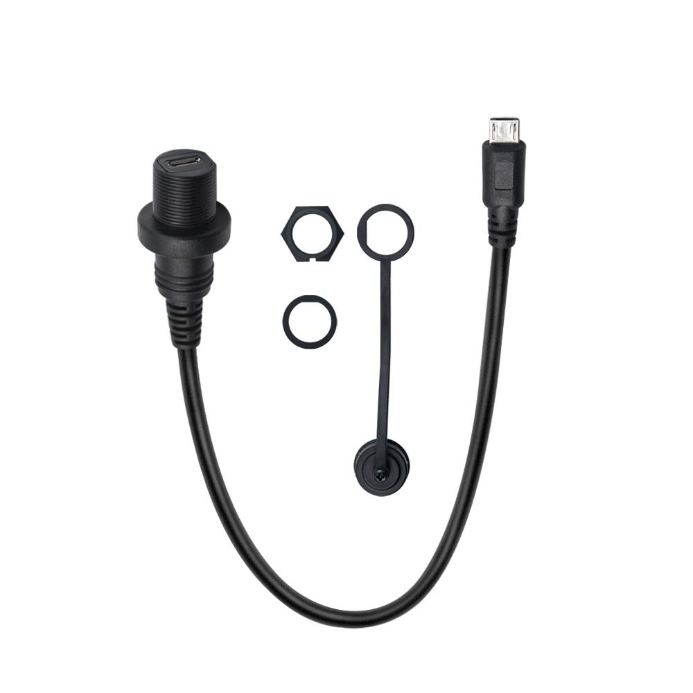 Duttek Micro USB Panel Flush Mount Cable, Micro USB Male to Female Extension Panel Mount Cable for Car, Boat, Motorcycle (30cm/11.8Inch)