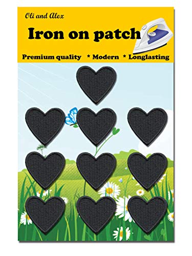 Iron On Patches - Black Heart Patch 10 pcs Iron On Patch Embroidered Applique 1.26 x 1.18 inches (3.2 x 3 cm) A-116