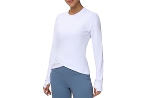 THE GYM PEOPLE Women's Long Sleeve Compression Shirts Workout Tops Cross Hem Athletic Running Yoga T-Shirts with Thumb Hole