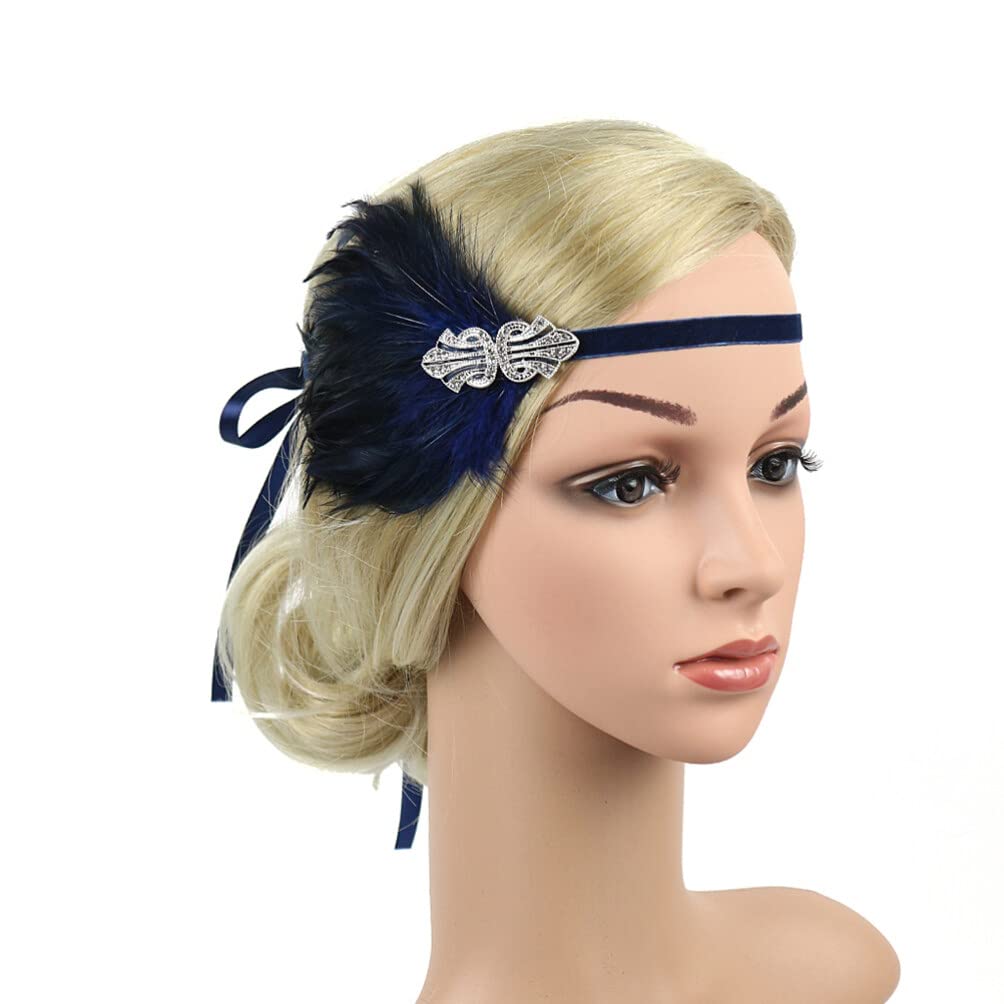 Lurrose Ostrich Headband Ostrich Headpiece for Flapper Accessories Blue Fascinators for Weddings