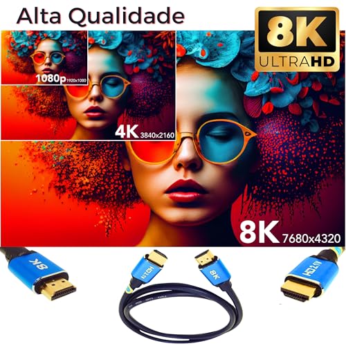 CABO HDMI 8K • 2.1 UHD • 144Hz • MTS • 3D, 48 GBPS, HDR, TV • Games em geral • Conector Banhado Ouro • 1,5 Metros • Premium