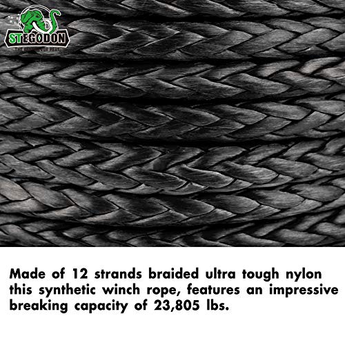 STEGODON 3/8" x 100ft Synthetic Winch Rope 23,809lbs Dyneema Winch Cable Line with Hook and Sleeve Protection Car Tow Recovery Cable for 4WD Off Road Vehicle Truck SUV Jeep(Black) - Image 5