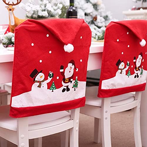 Xmas Chair Cap Sets, Santa Claus Clause Hat Chair Covers, Red Hat Dinner Chair Slipcovers Protector Sets for Christmas Banquet Holiday Festival Decor