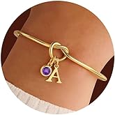 M MOOHAM Valentines Gifts for Kids Her Women - Initial Birthstone Knot Bracelets for Women Jewelry Tie the Knot Bridesmaid Proposal Gifts 14K-Gold-Plated Adjustable Birthstone Initial Bracelets Gifts