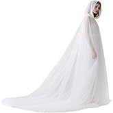 Joukavor Tulle Hooded Cape with Train Sheer Witch Cloak Long for Halloween