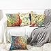 Anickal Set of 4 Farmhouse Pillow Covers Oil Painting Vivid Birds Stands on Trees Branch Decorative Throw Pillow Covers 18 x 18 Inch for Sofa Couch Decor