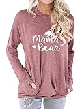 Dresswel Women Mama Bear Shirt Batwing Long Sleeve Sweatshirt Loose Fit Casual Tops T Shirts with Pockets